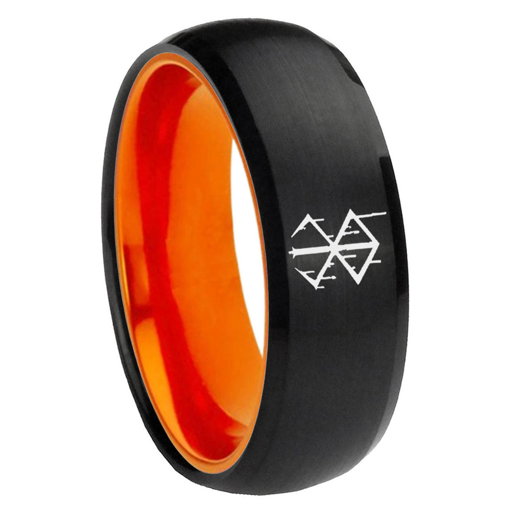 8mm Stigma Sangrando Berserk Inspired Dome Black Orange Mens Tungsten Ring