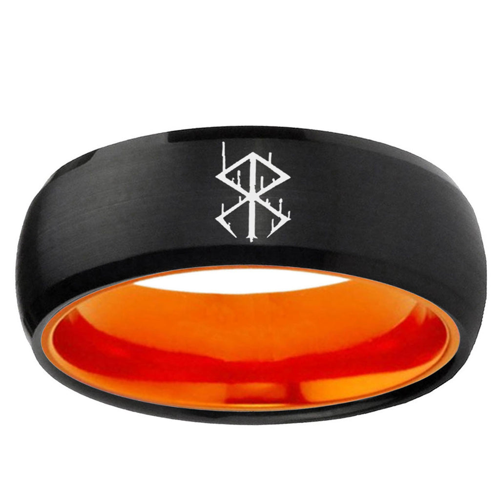 Stigma Sangrando Berserk Inspired Dome Black Orange Mens Tungsten Ring