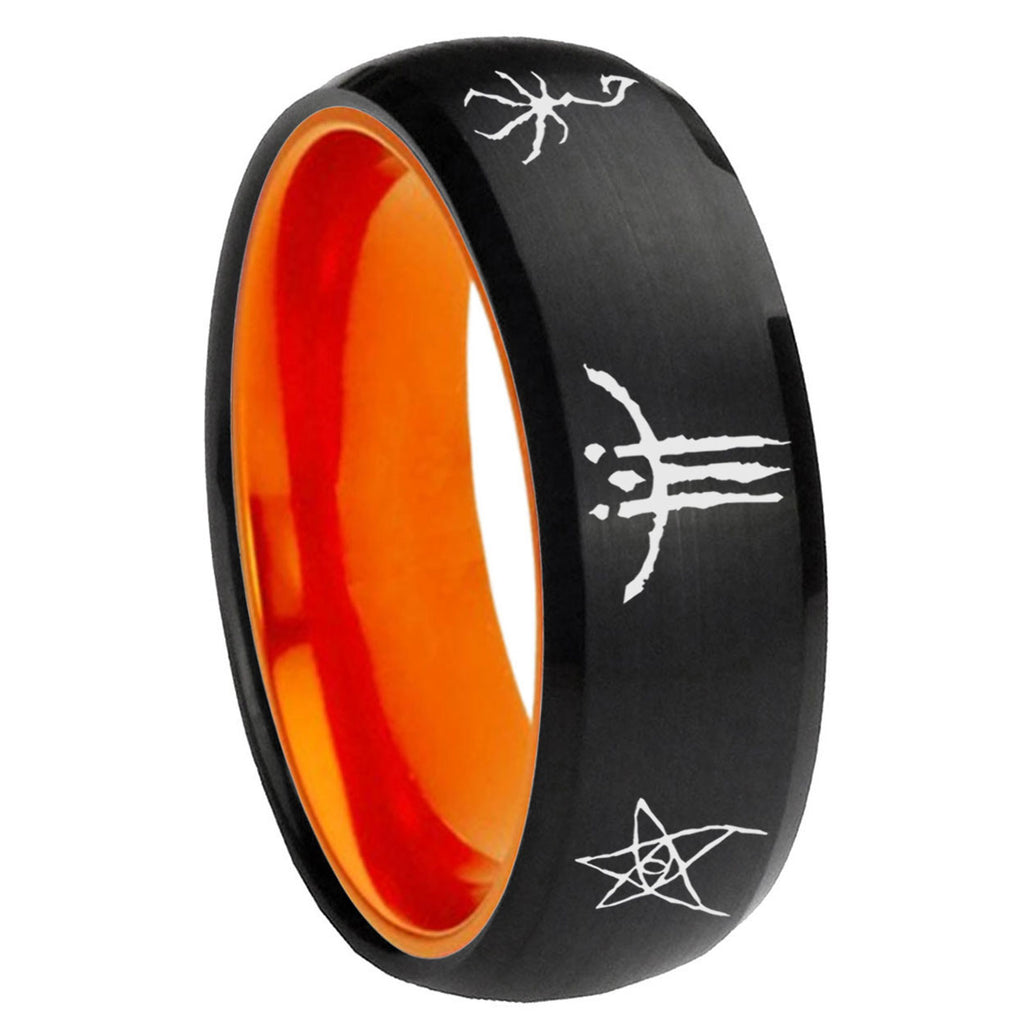 8mm Blackborne Caryll Runes Dome Black Orange Mens Tungsten Ring