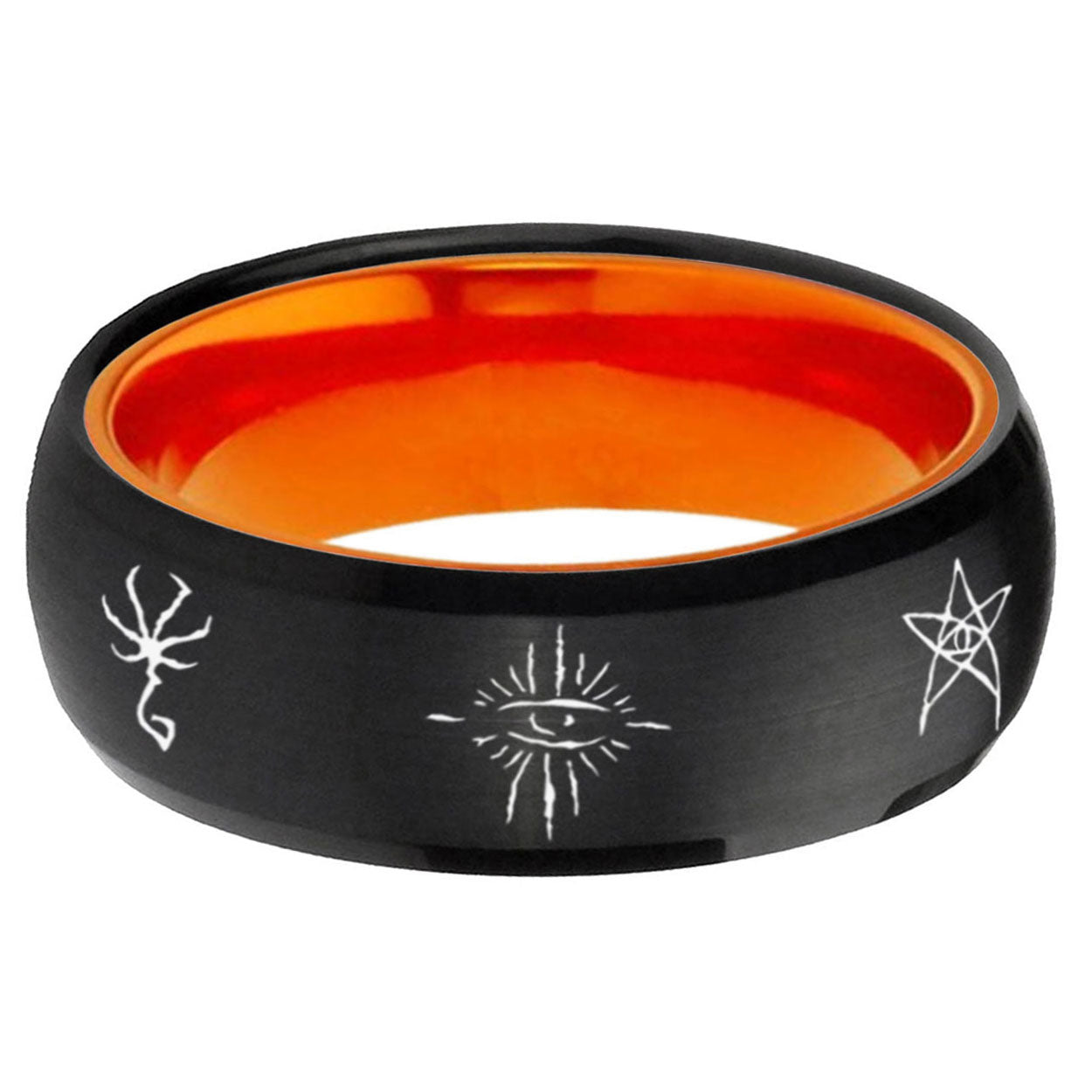 Blackborne Caryll Runes Dome Black Orange Mens Tungsten Ring
