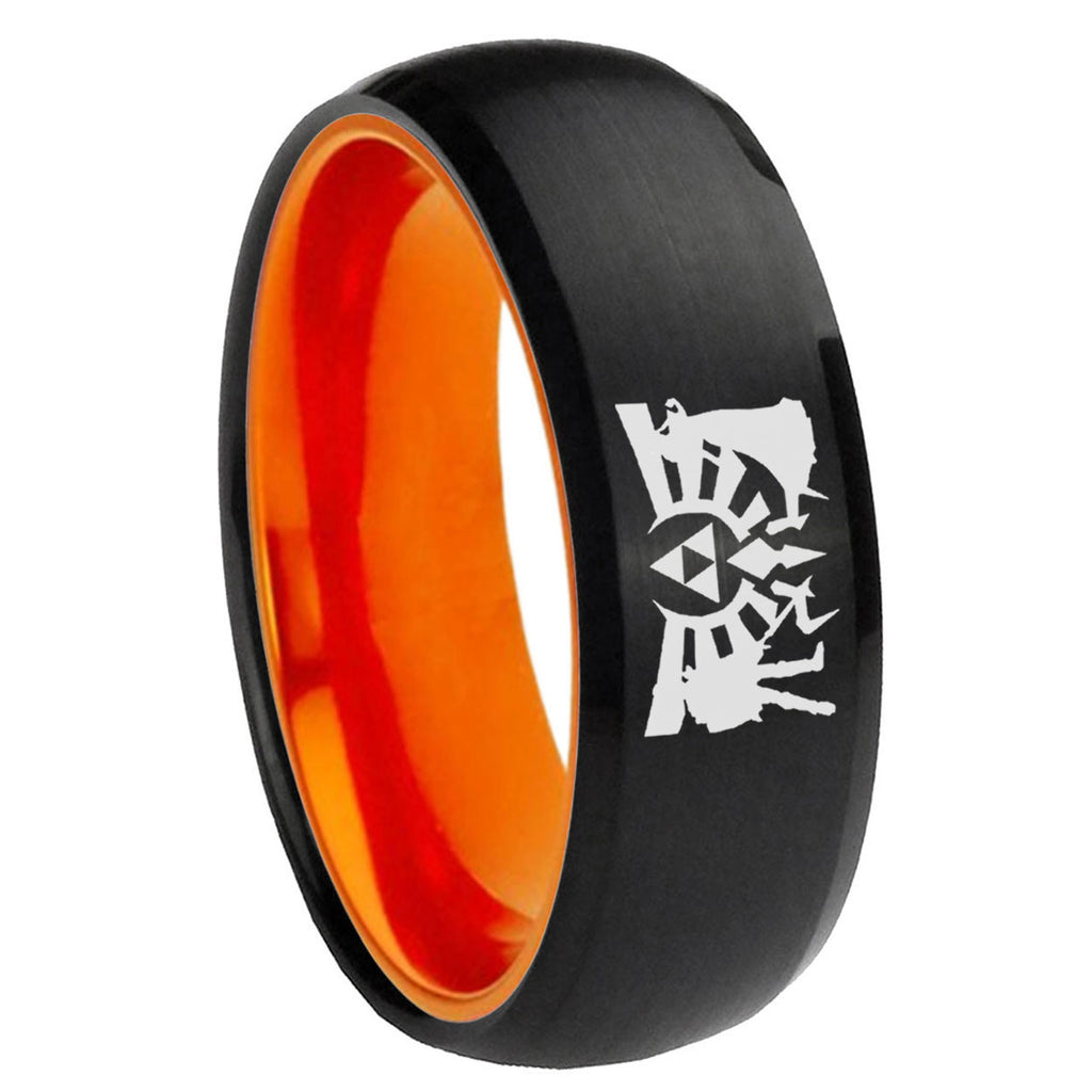 8mm Zelda Link Dome Black Orange Mens Tungsten Ring
