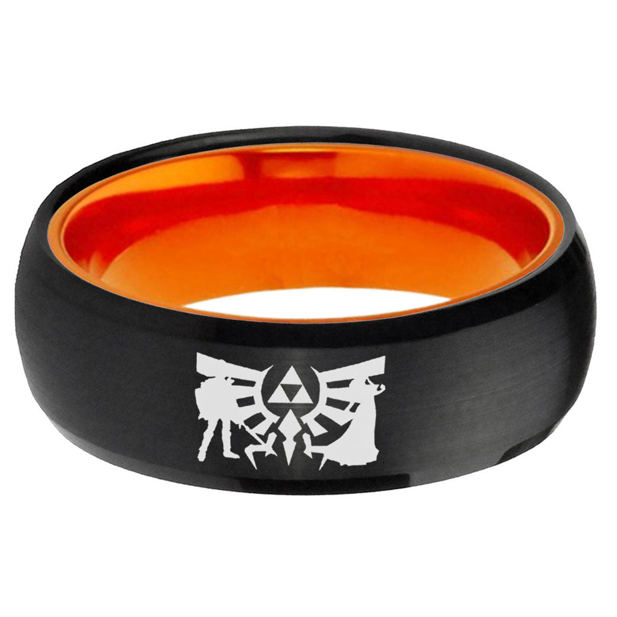 Zelda Link Dome Black Orange Mens Tungsten Ring