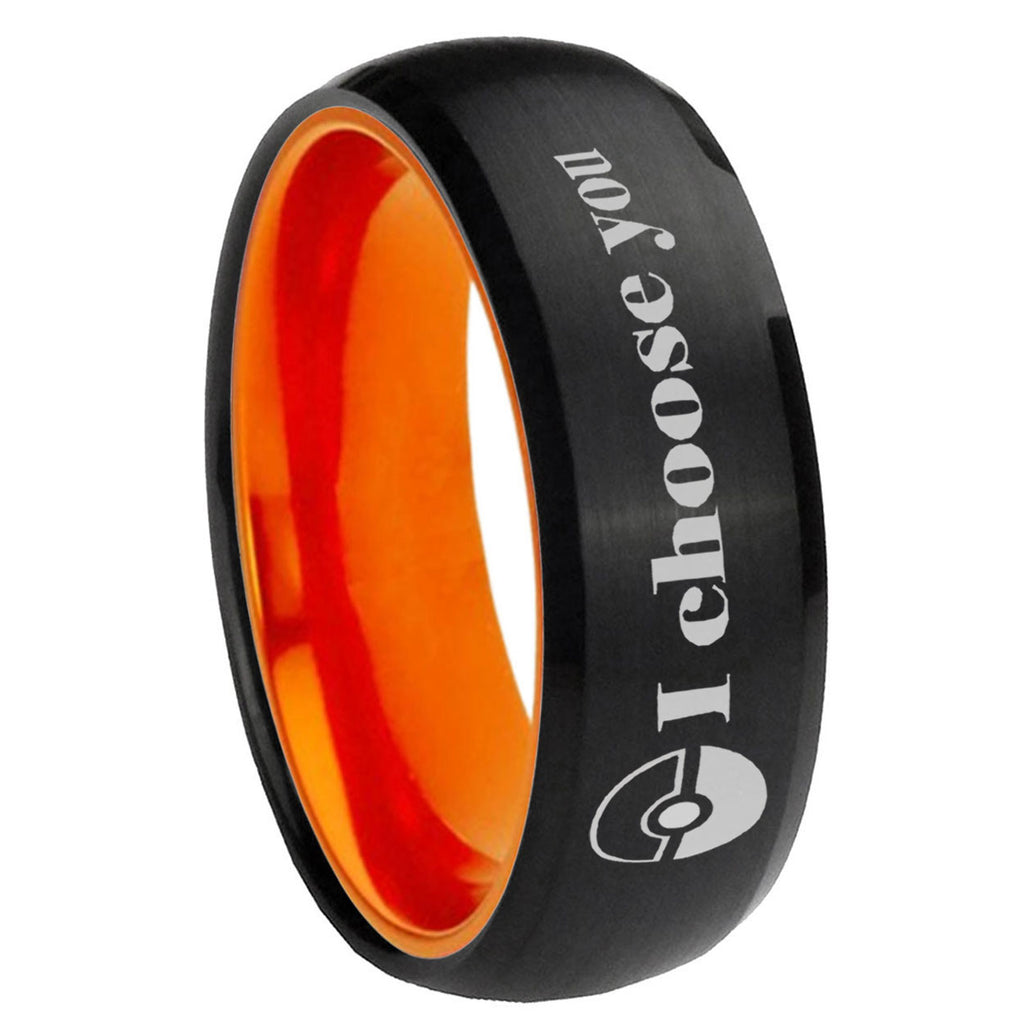 8mm Pokeball Pokemon Dome Black Orange Mens Tungsten Ring