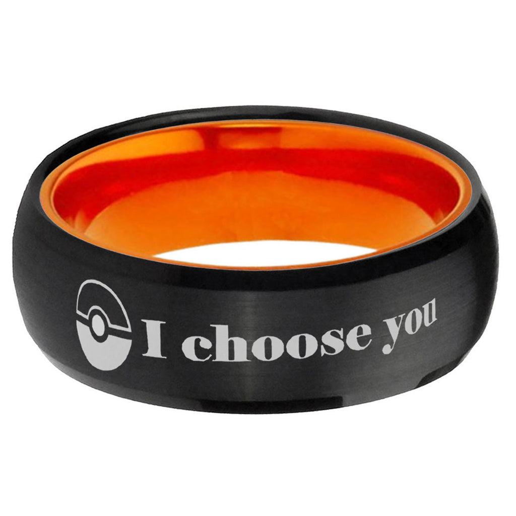 Pokeball Pokemon Dome Black Orange Mens Tungsten Ring