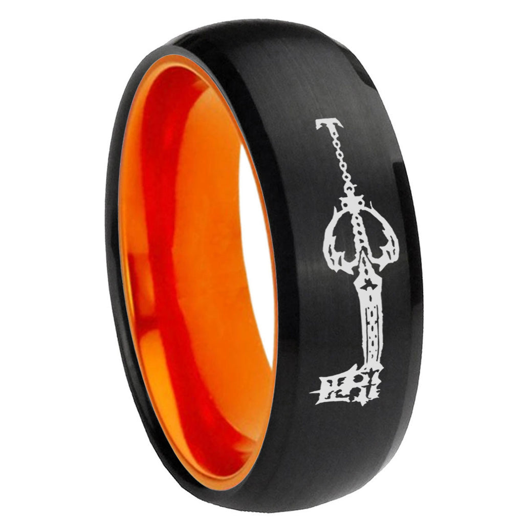 8mm kingdom heart keyblades Dome Black Orange Mens Tungsten Ring