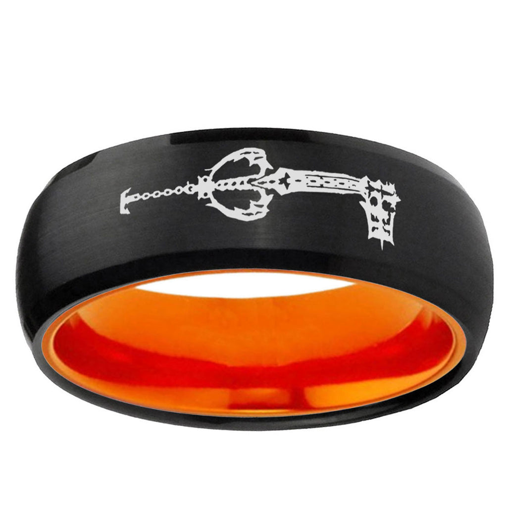 kingdom heart keyblades Dome Black Orange Mens Tungsten Ring