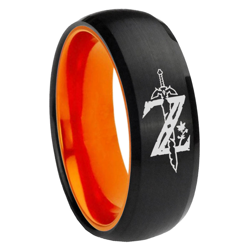 8mm Zelda Breath Of The Wild Dome Black Orange Mens Tungsten Ring