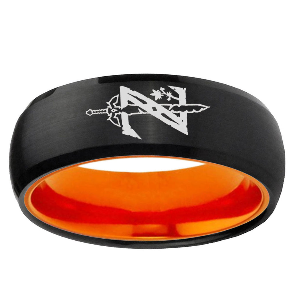Zelda Breath Of The Wild Dome Black Orange Mens Tungsten Ring