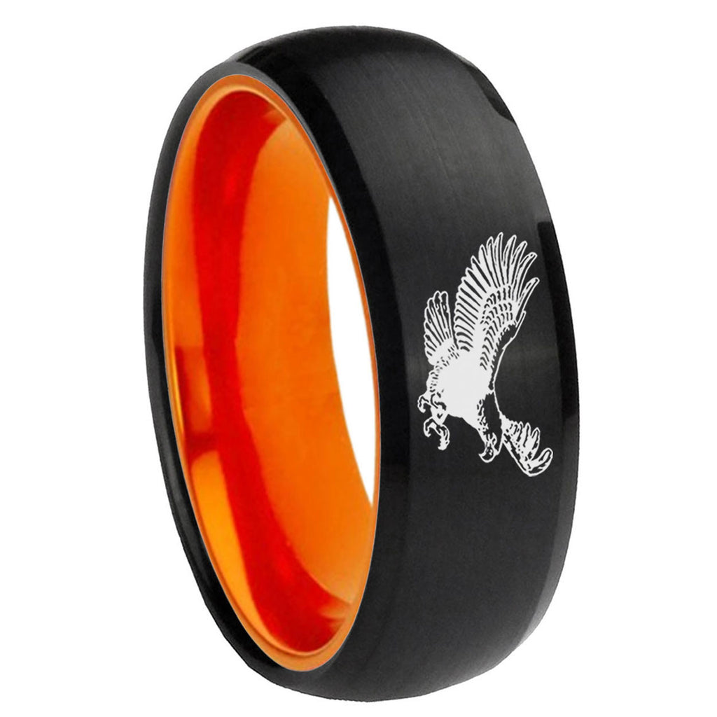 8mm Flying American Eagle Dome Black Orange Mens Tungsten Ring
