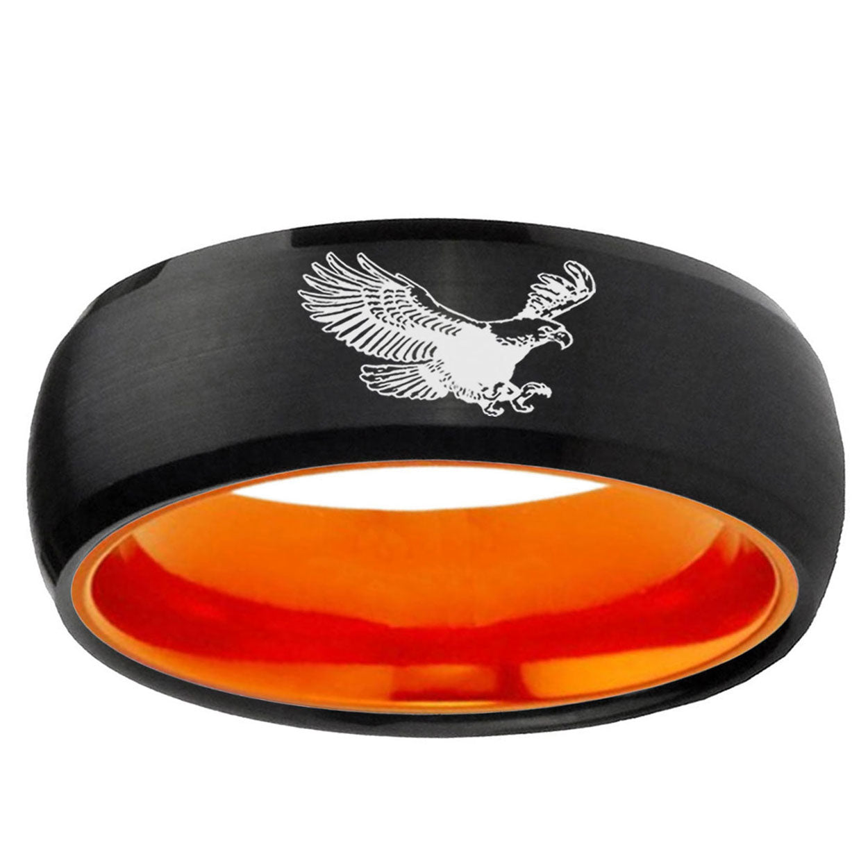 Flying American Eagle Dome Black Orange Mens Tungsten Ring