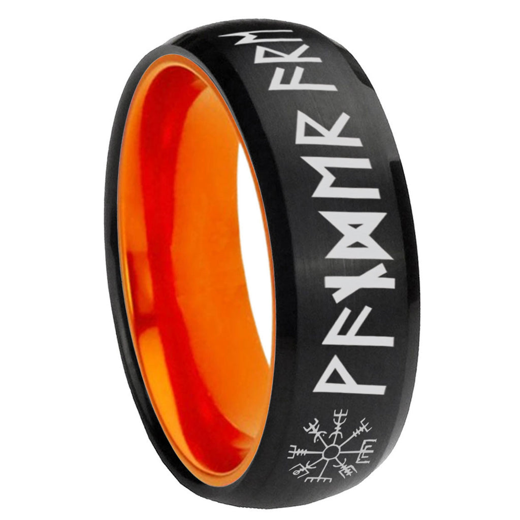 8mm Viking Dome Black Orange Mens Tungsten Ring