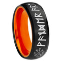 8mm Viking Dome Black Orange Mens Tungsten Ring