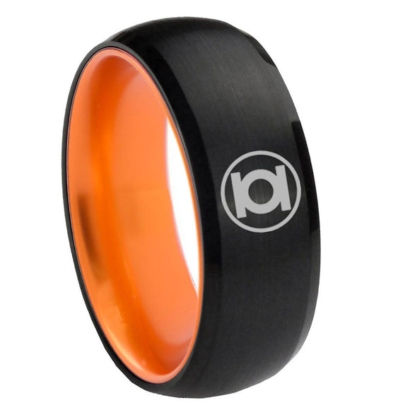 8mm Green Lantern Dome Black Orange Tungsten Wedding Band