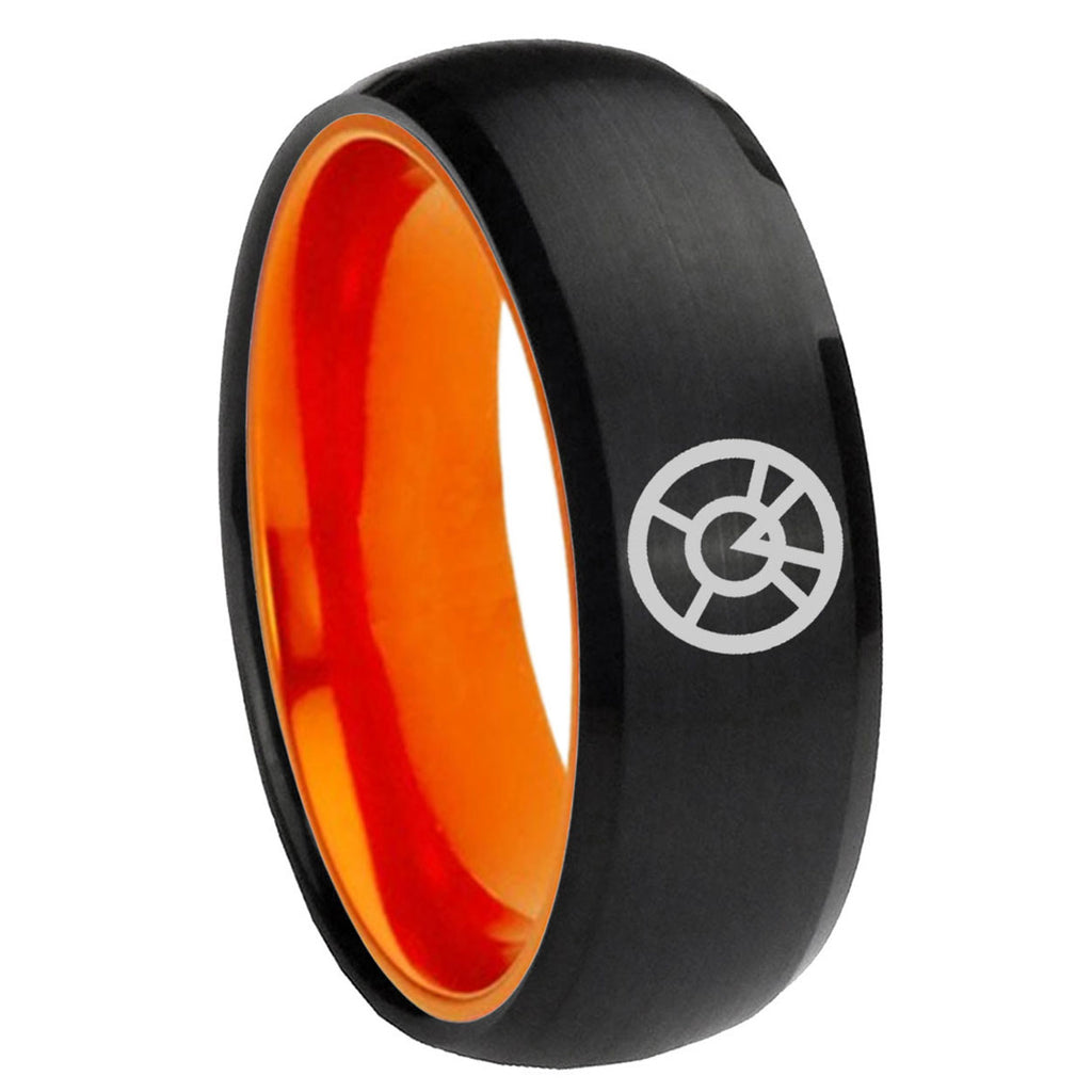 8mm Orange lantern Dome Black Orange Mens Tungsten Ring