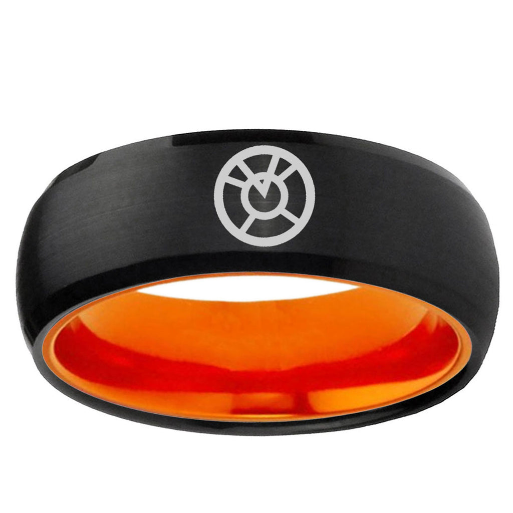 Orange lantern Dome Black Orange Mens Tungsten Ring