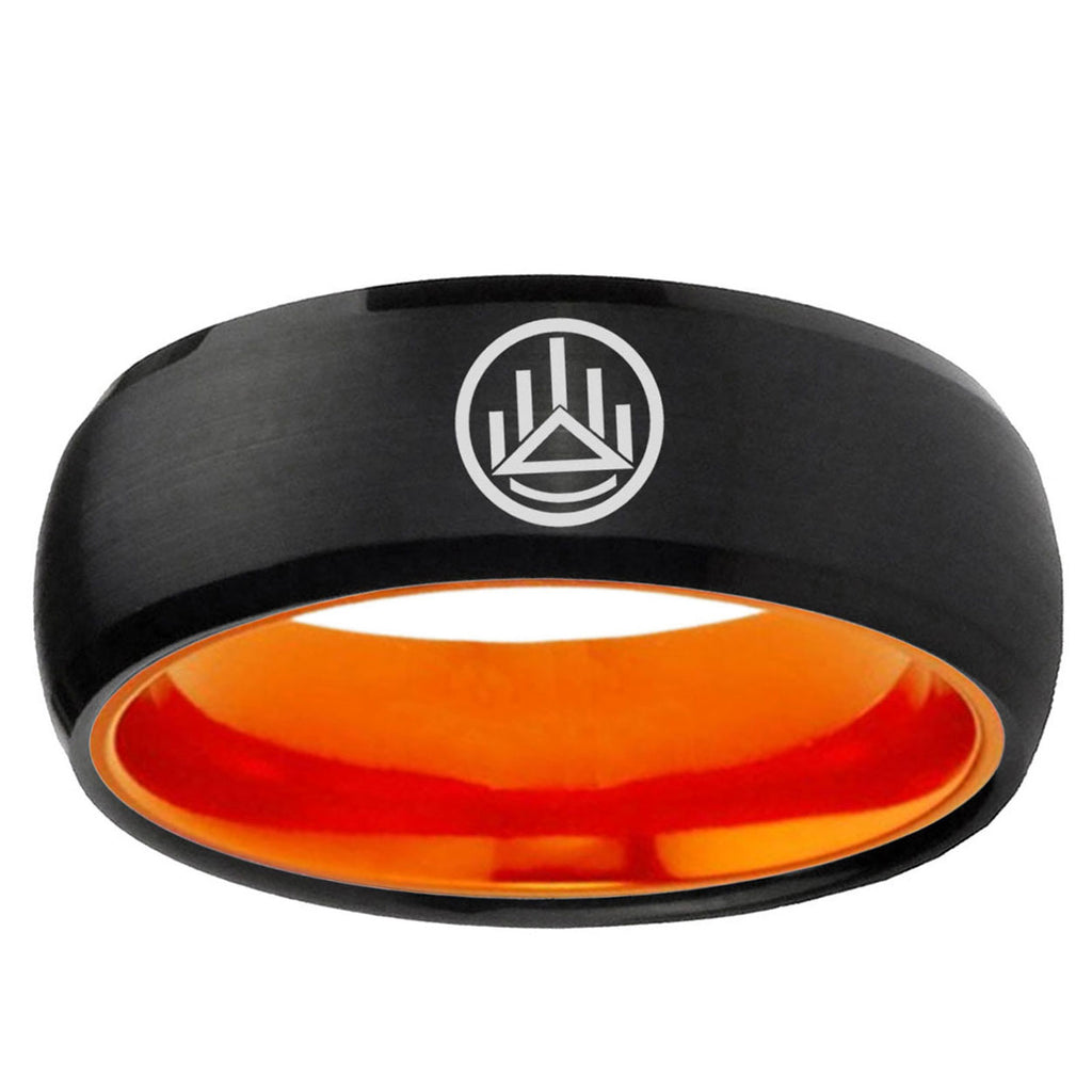 Silver Lantern Dome Black Orange Mens Tungsten Ring