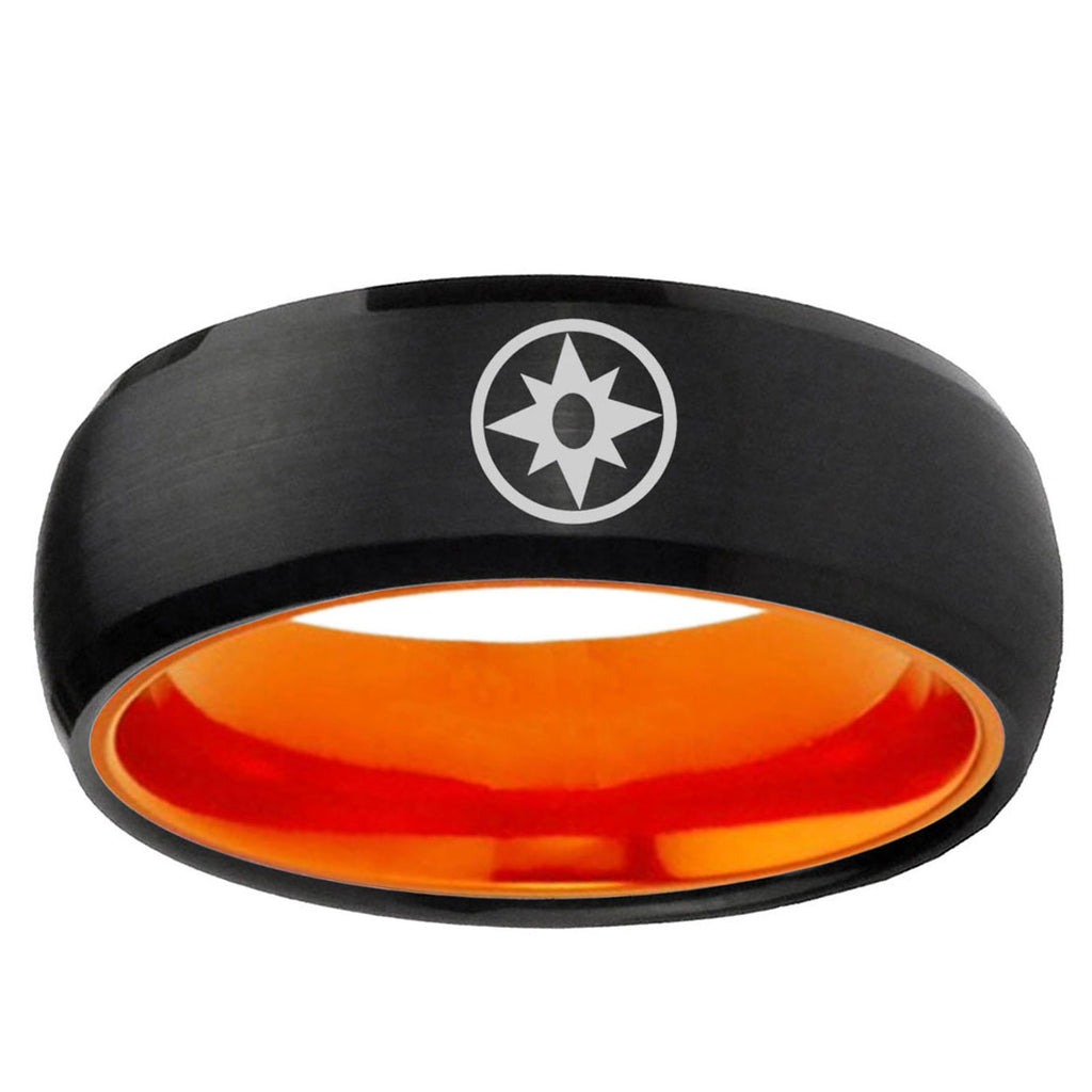 Star Sapphire Lantern Dome Black Orange Mens Tungsten Ring