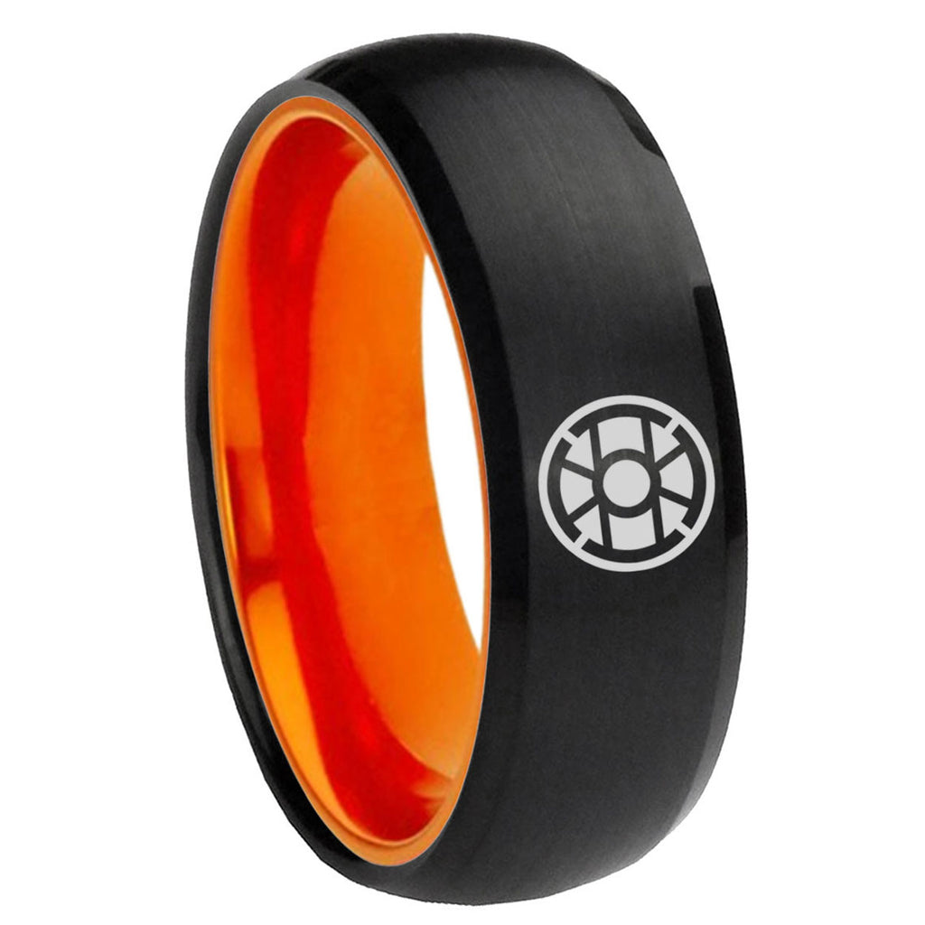 8mm Gold Lantern Dome Black Orange Mens Tungsten Ring