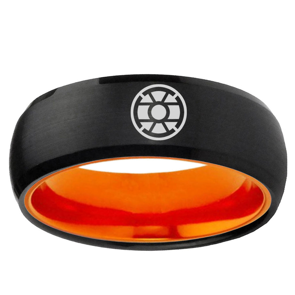 Gold Lantern Dome Black Orange Mens Tungsten Ring