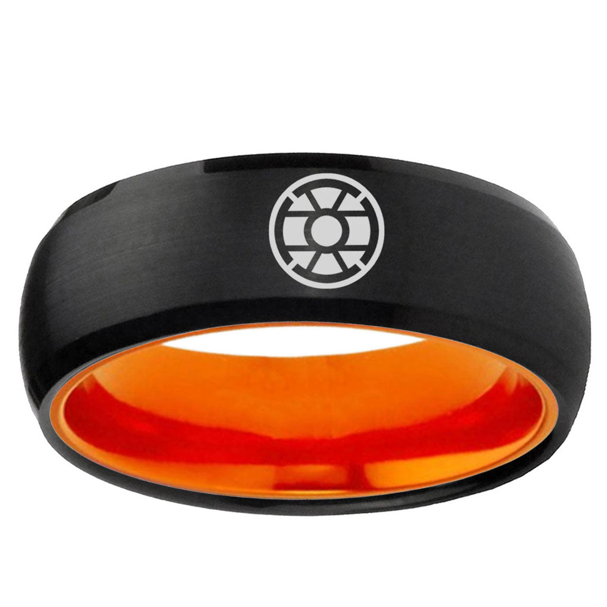 Gold Lantern Dome Black Orange Mens Tungsten Ring
