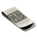 Stainless-Steel-Money-Clip-for-Men,-Floral-Initial-Letter-T,-Monogram-Wallet-Cash-Card-Holder