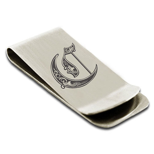 Stainless-Steel-Money-Clip-for-Men,-Royal-Font-Initial-C,-Monogram-Wallet-Cash-Card-Holder