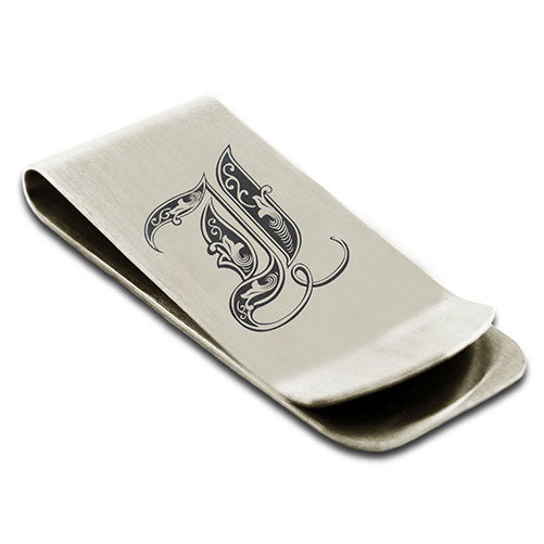 Stainless-Steel-Money-Clip-for-Men,-Royal-Font-Initial-I,-Monogram-Wallet-Cash-Card-Holder