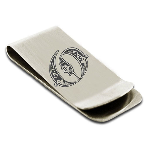 Stainless-Steel-Money-Clip-for-Men,-Royal-Font-Initial-O,-Monogram-Wallet-Cash-Card-Holder