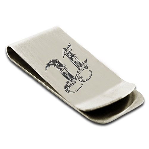 Stainless-Steel-Money-Clip-for-Men,-Royal-Font-Initial-U,-Monogram-Wallet-Cash-Card-Holder