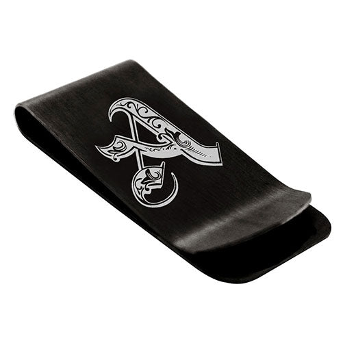 Stainless-Steel-Money-Clip-for-Men,-Royal-Font-Initial-A,-Monogram-Wallet-Cash-Card-Holder