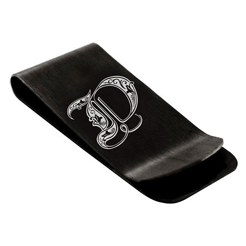 Stainless-Steel-Money-Clip-for-Men,-Royal-Font-Initial-D,-Monogram-Wallet-Cash-Card-Holder