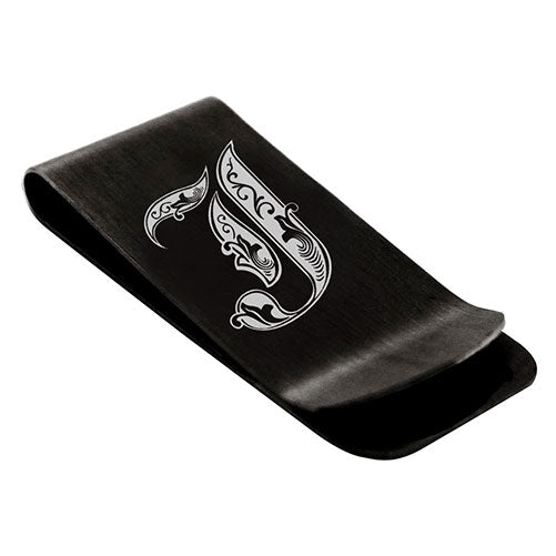 Stainless-Steel-Money-Clip-for-Men,-Royal-Font-Initial-J,-Monogram-Wallet-Cash-Card-Holder