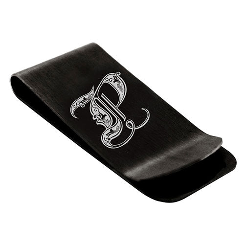 Stainless-Steel-Money-Clip-for-Men,-Royal-Font-Initial-P,-Monogram-Wallet-Cash-Card-Holder