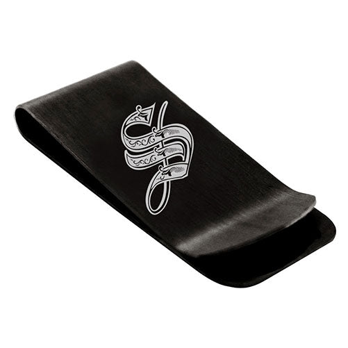 Stainless-Steel-Money-Clip-for-Men,-Royal-Font-Initial-S,-Monogram-Wallet-Cash-Card-Holder