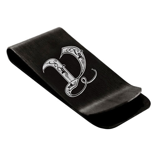 Stainless-Steel-Money-Clip-for-Men,-Royal-Font-Initial-V,-Monogram-Wallet-Cash-Card-Holder