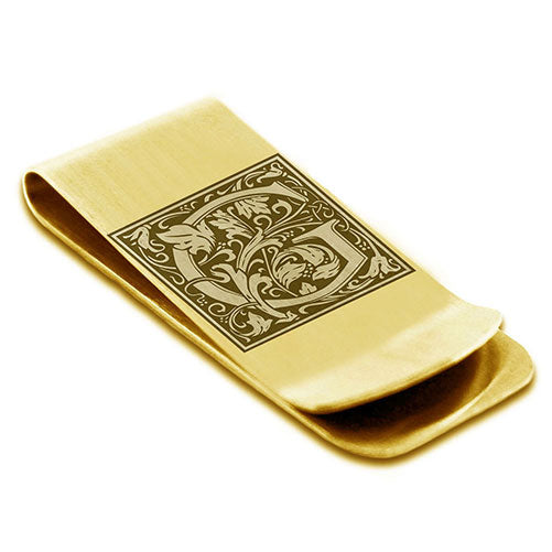 Stainless-Steel-Money-Clip-for-Men,-Floral-Initial-Letter-G,-Monogram-Wallet-Cash-Card-Holder