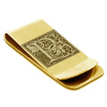 Stainless-Steel-Money-Clip-for-Men,-Floral-Initial-Letter-P,-Monogram-Wallet-Cash-Card-Holder