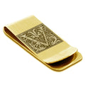 Stainless-Steel-Money-Clip-for-Men,-Floral-Initial-Letter-V,-Monogram-Wallet-Cash-Card-Holder