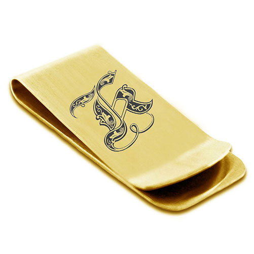 Stainless-Steel-Money-Clip-for-Men,-Royal-Font-Initial-K,-Monogram-Wallet-Cash-Card-Holder