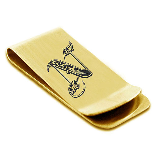 Stainless-Steel-Money-Clip-for-Men,-Royal-Font-Initial-N,-Monogram-Wallet-Cash-Card-Holder