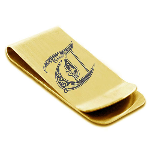 Stainless-Steel-Money-Clip-for-Men,-Royal-Font-Initial-T,-Monogram-Wallet-Cash-Card-Holder