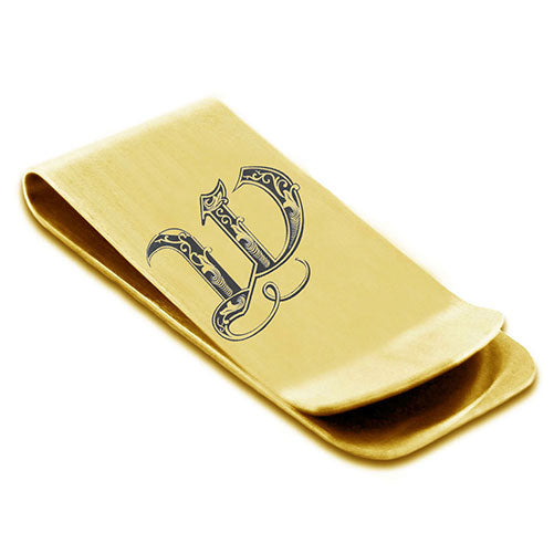 Stainless-Steel-Money-Clip-for-Men,-Royal-Font-Initial-W,-Monogram-Wallet-Cash-Card-Holder
