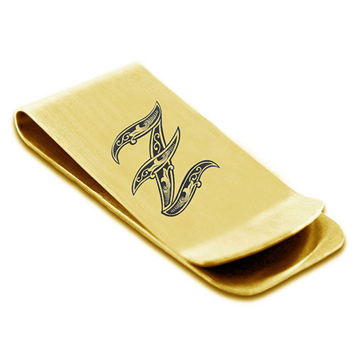 Stainless-Steel-Money-Clip-for-Men,-Royal-Font-Initial-Z,-Monogram-Wallet-Cash-Card-Holder