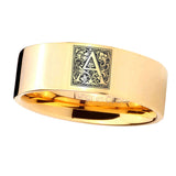 8mm-Pipe-Cut-Gold-Tungsten-Floral-Initial-Letter-A,-Monogram-Ring