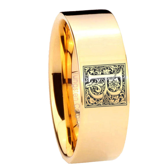 8mm-Pipe-Cut-Gold-Tungsten-Floral-Initial-Letter-B,-Monogram-Ring