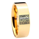 8mm-Pipe-Cut-Gold-Tungsten-Floral-Initial-Letter-E,-Monogram-Ring
