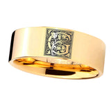 8mm-Pipe-Cut-Gold-Tungsten-Floral-Initial-Letter-G,-Monogram-Ring
