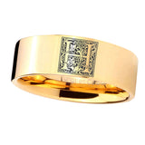 8mm-Pipe-Cut-Gold-Tungsten-Floral-Initial-Letter-H,-Monogram-Ring