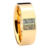 8mm-Pipe-Cut-Gold-Tungsten-Floral-Initial-Letter-I,-Monogram-Ring