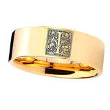 8mm-Pipe-Cut-Gold-Tungsten-Floral-Initial-Letter-I,-Monogram-Ring